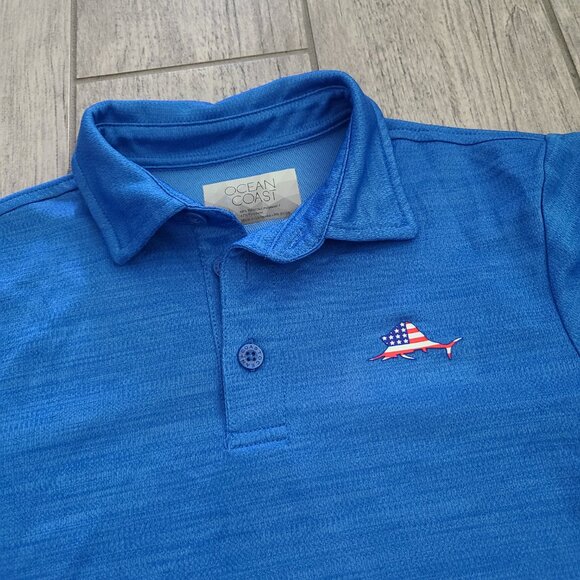 Ocean Coast boys blue short sleeve 3/4" button down lightweight collared shirt M - Picture 6 of 10